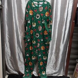 Green Cat Print Men's Onesie